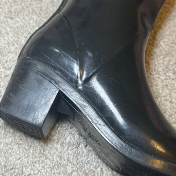 Kate Spade Women's Sz 9 Randi Black Gloss Rubber Heeled Knee High Rain Boots - Picture 8 of 11